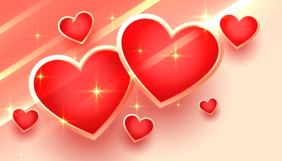 闪亮的红色爱心情人节快乐banner矢量素材(EPS)
