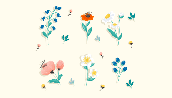 扁平风格春天花卉矢量素材(AI/EPS/PNG)