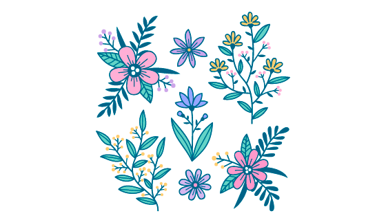 手绘风格春天花卉矢量素材(AI/EPS/PNG)