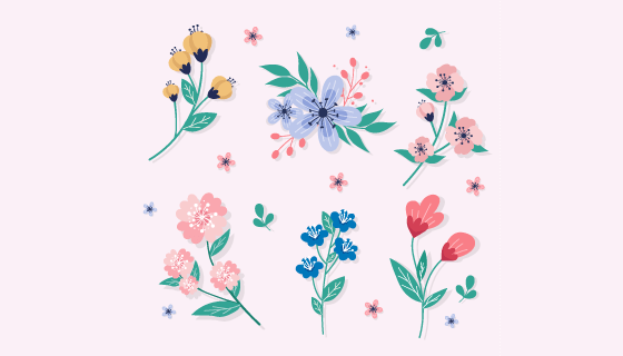 扁平风格春天花卉矢量素材(AI/EPS/PNG)
