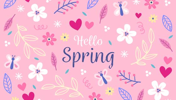 手绘风格春天花卉背景矢量素材(AI/EPS/PNG)