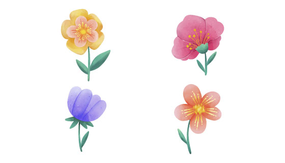 水彩风格春天花卉矢量素材(AI/EPS/PNG)