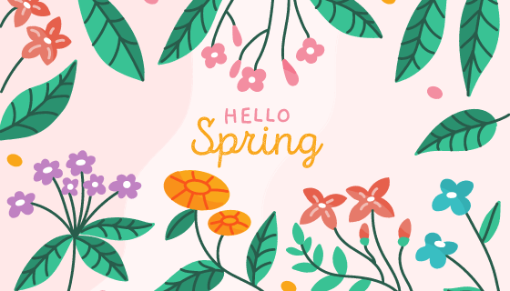 手绘叶子花朵春天背景矢量素材(AI/EPS/PNG)