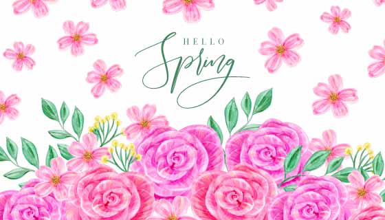 水彩风格漂亮花卉春天背景矢量素材(AI/EPS)