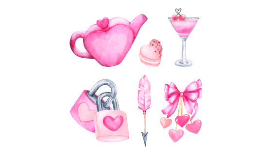水彩风格情人节元素矢量素材(AI/EPS/PNG)