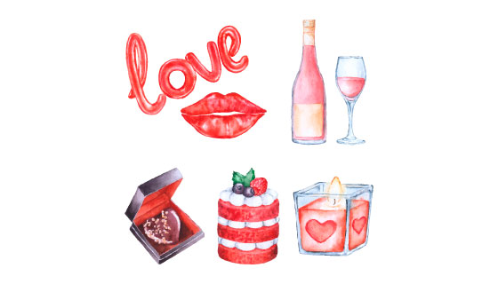 水彩风格情人节元素矢量素材(AI/EPS/PNG)