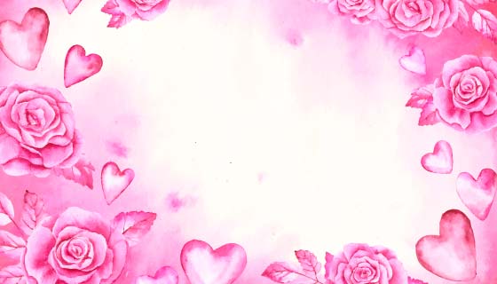 水彩爱心玫瑰花情人节背景矢量素材(AI/EPS)