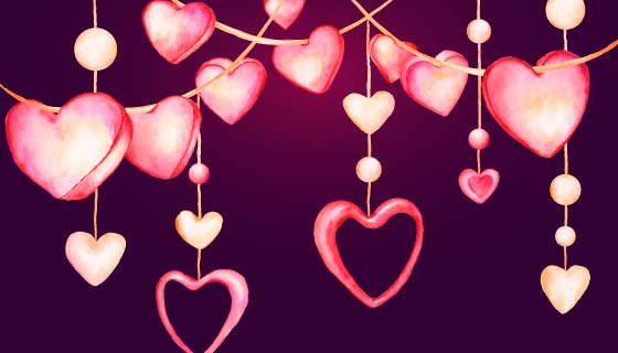 水彩爱心吊坠情人节背景矢量素材(AI/EPS/PNG)