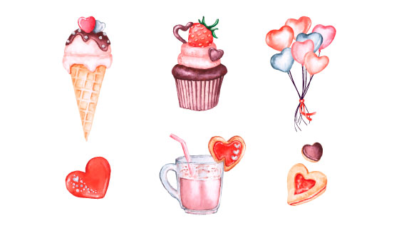 水彩风格情人节元素矢量素材(AI/EPS/PNG)