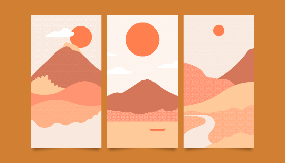 简约太阳山脉封面设计矢量素材(AI/EPS)