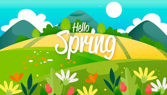 扁平风格多彩春天景色矢量素材(AI/EPS)