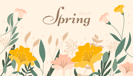 扁平风格漂亮花卉春天背景矢量素材(AI/EPS/PNG)