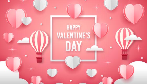 爱心和热气球情人节背景矢量素材(AI/EPS)