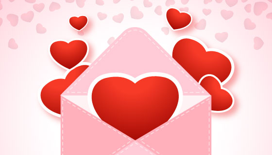 信封飘出爱心情人节明信片矢量素材(EPS)