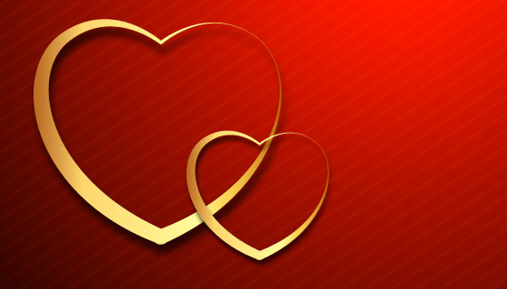 两颗金色爱心情人节banner矢量素材(EPS)