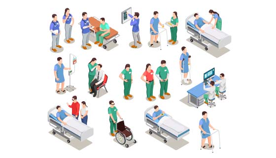 医院工作人员和病人矢量素材(EPS)