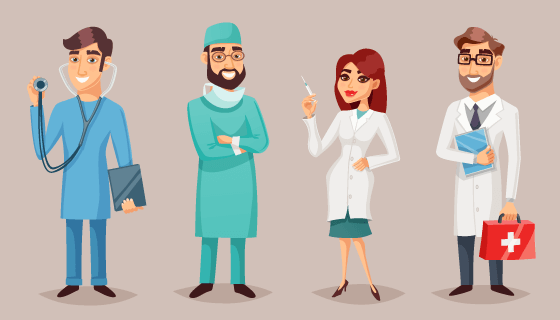 扁平风格四位医生矢量素材(EPS/PNG)