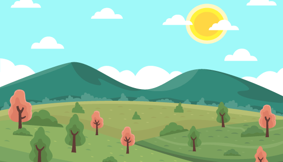 手绘风格春天景色矢量素材(AI/EPS)