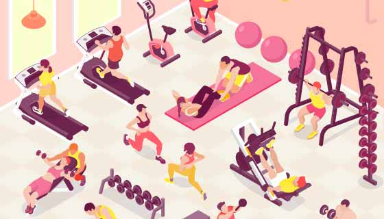 健身房和正在健身的人们矢量素材(EPS)