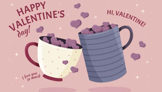 装满爱心的杯子情人节背景矢量素材(AI/EPS/PNG)