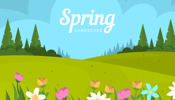 扁平风格春天景色矢量素材(AI/EPS)