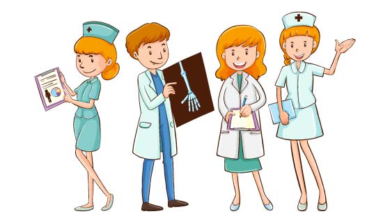 手绘风格医生和护士矢量素材(EPS/PNG)