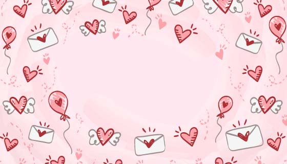 手绘爱心信封情人节背景矢量素材(AI/EPS)