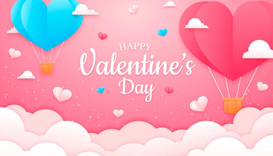 爱心热气球情人节背景矢量素材(AI/EPS)