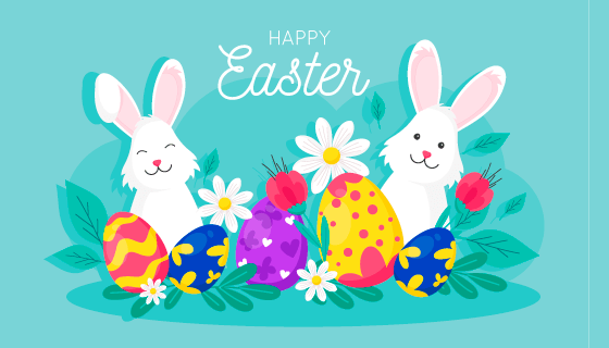 兔子彩蛋花朵复活节设计矢量素材(AI/EPS)