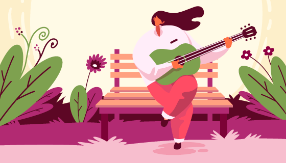 弹吉他的女子春天背景矢量素材(AI/EPS)