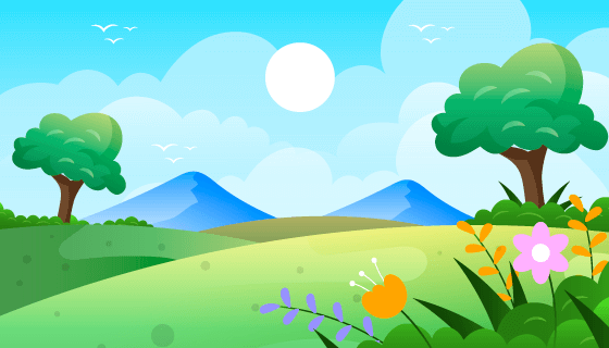 草地山丘春天景色矢量素材(AI/EPS)