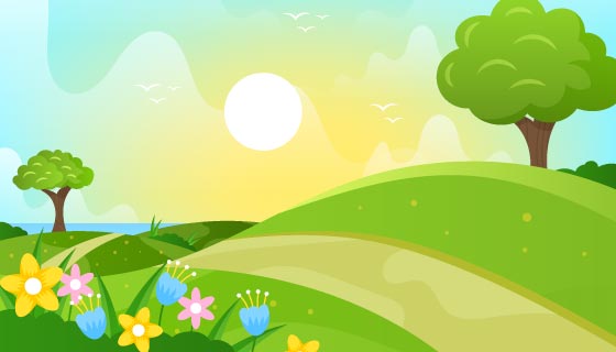 扁平风格春天景色矢量素材(AI/EPS)