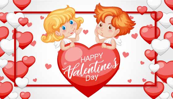 丘比特和爱心情人节矢量素材(EPS)