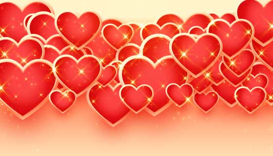 红色闪亮爱心情人节背景矢量素材(EPS)