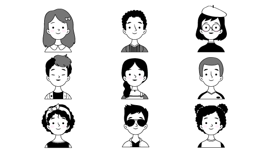 黑白风格人物头像矢量素材(AI/EPS/PNG)