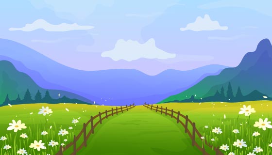 田野小路春天景色矢量素材(AI/EPS)