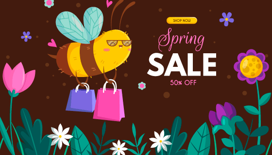 蜜蜂提着购物袋春季促销矢量素材(AI/EPS)