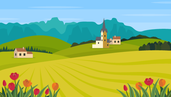 扁平风格农场春天景色矢量素材(AI/EPS)