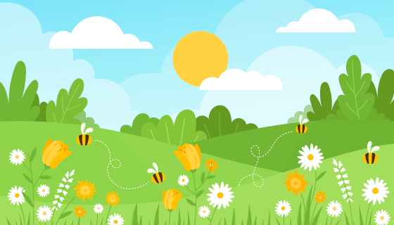 手绘清新春天景色矢量素材(AI/EPS)