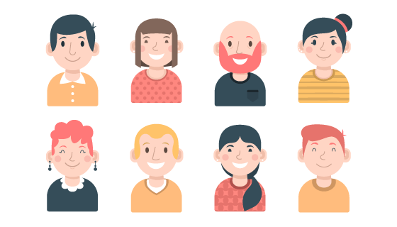 8个扁平风格男女老少头像矢量素材(AI/EPS/PNG)
