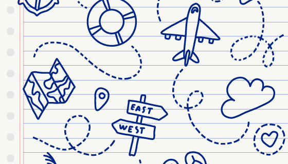 手绘旅游元素矢量素材(AI/EPS/PNG)