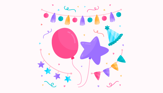 扁平风格生日装饰矢量素材(AI/EPS/PNG)