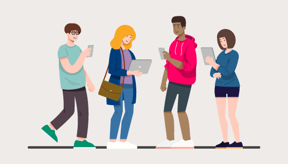 正在使用手机和平板电脑的人们矢量素材(AI/EPS/PNG)