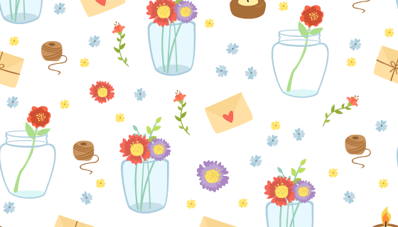 手绘花瓶和信封图案背景矢量素材(EPS)