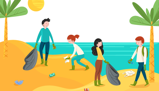 正在清理海滩的人们矢量素材(AI/EPS)