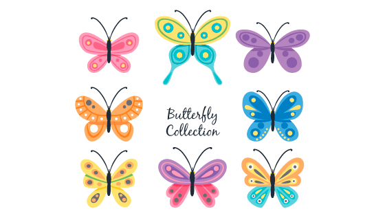 扁平风格漂亮蝴蝶矢量素材(AI/EPS/PNG)