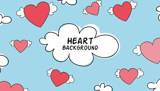 心形和白云背景矢量素材(EPS/AI)