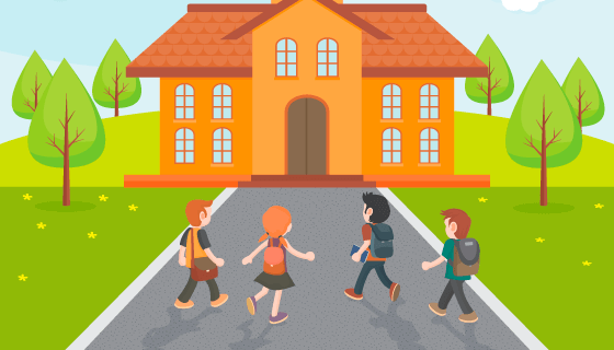 学生们开心返校上学矢量素材(AI/EPS)