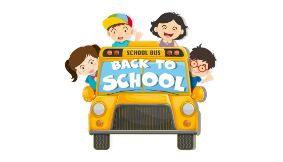 孩子们乘坐校车开心返校矢量素材(EPS/PNG)