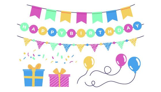 彩带气球礼物生日装饰矢量素材(AI/EPS/PNG)